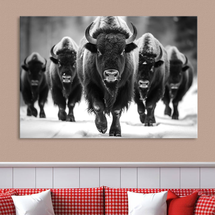 Cow Bighorn Wall Art Canvas Print, Longhorn Texas Large Cow Animal Canvas Print