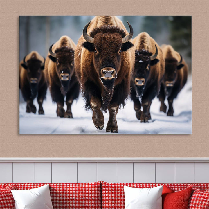 Cow Bighorn Wall Art Canvas Print, Longhorn Texas Large Cow Animal Canvas Print