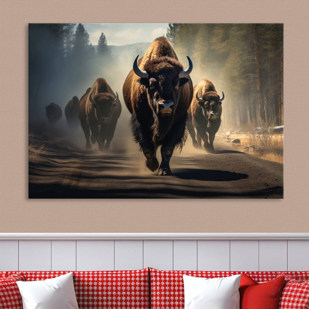 Cow Bighorn Wall Art Canvas Print, Longhorn Texas Large Cow Animal Canvas Print