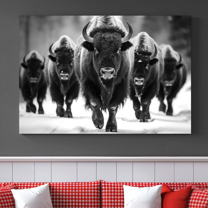 Cow Bighorn Wall Art Canvas Print, Longhorn Texas Large Cow Animal Canvas Print