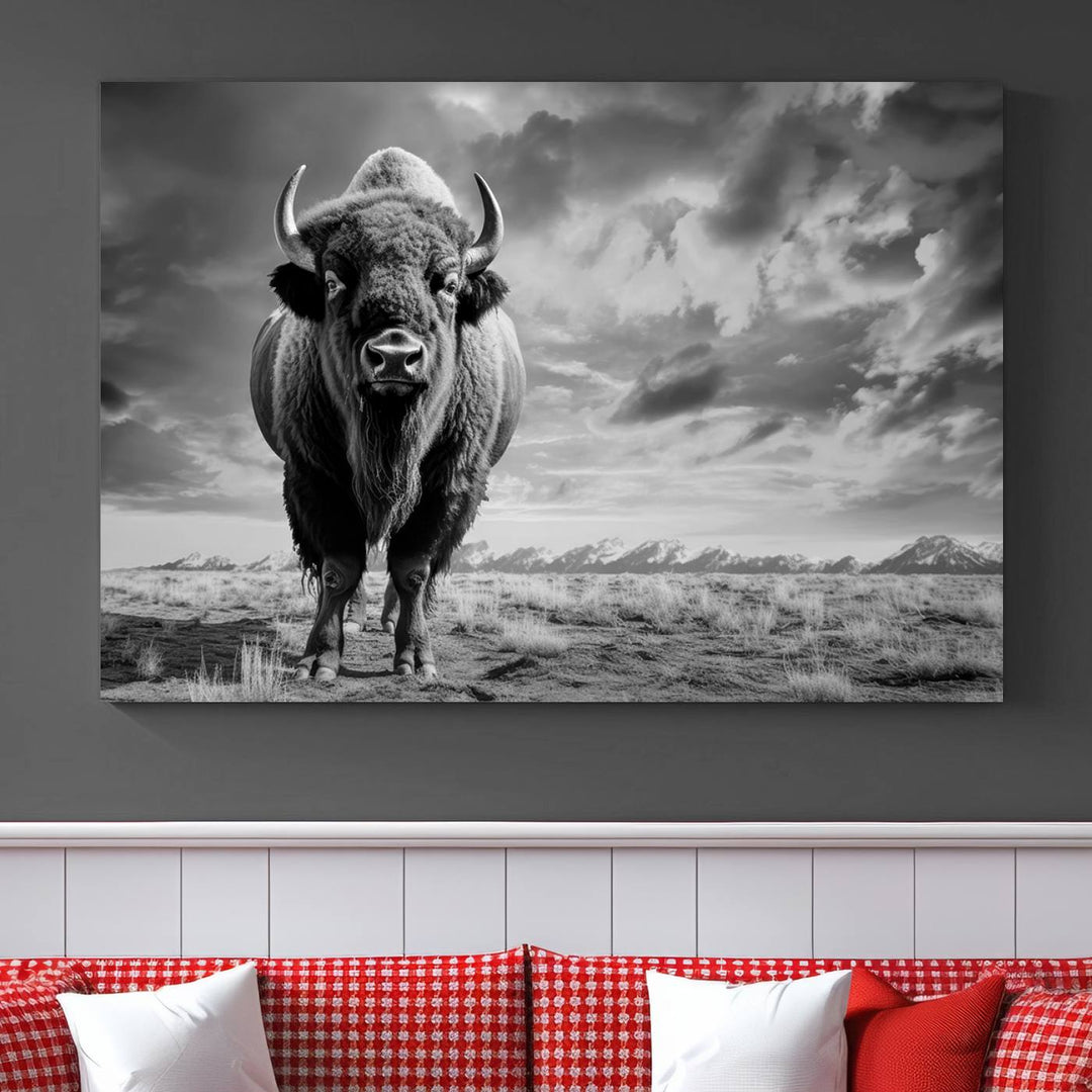 Cow Bighorn Wall Art Canvas Print, Longhorn Texas Large Cow Animal Canvas Print