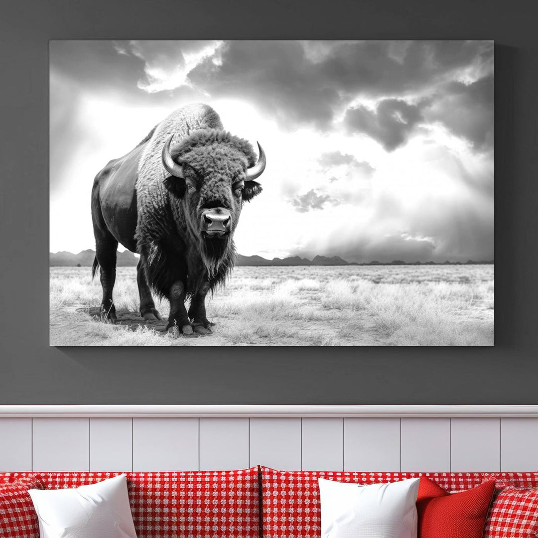 Cow Bighorn Wall Art Canvas Print, Longhorn Texas Large Cow Animal Canvas Print