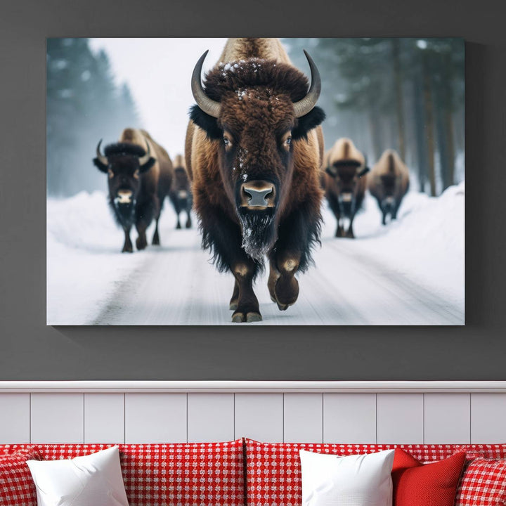 Cow Bighorn Wall Art Canvas Print, Longhorn Texas Large Cow Animal Canvas Print