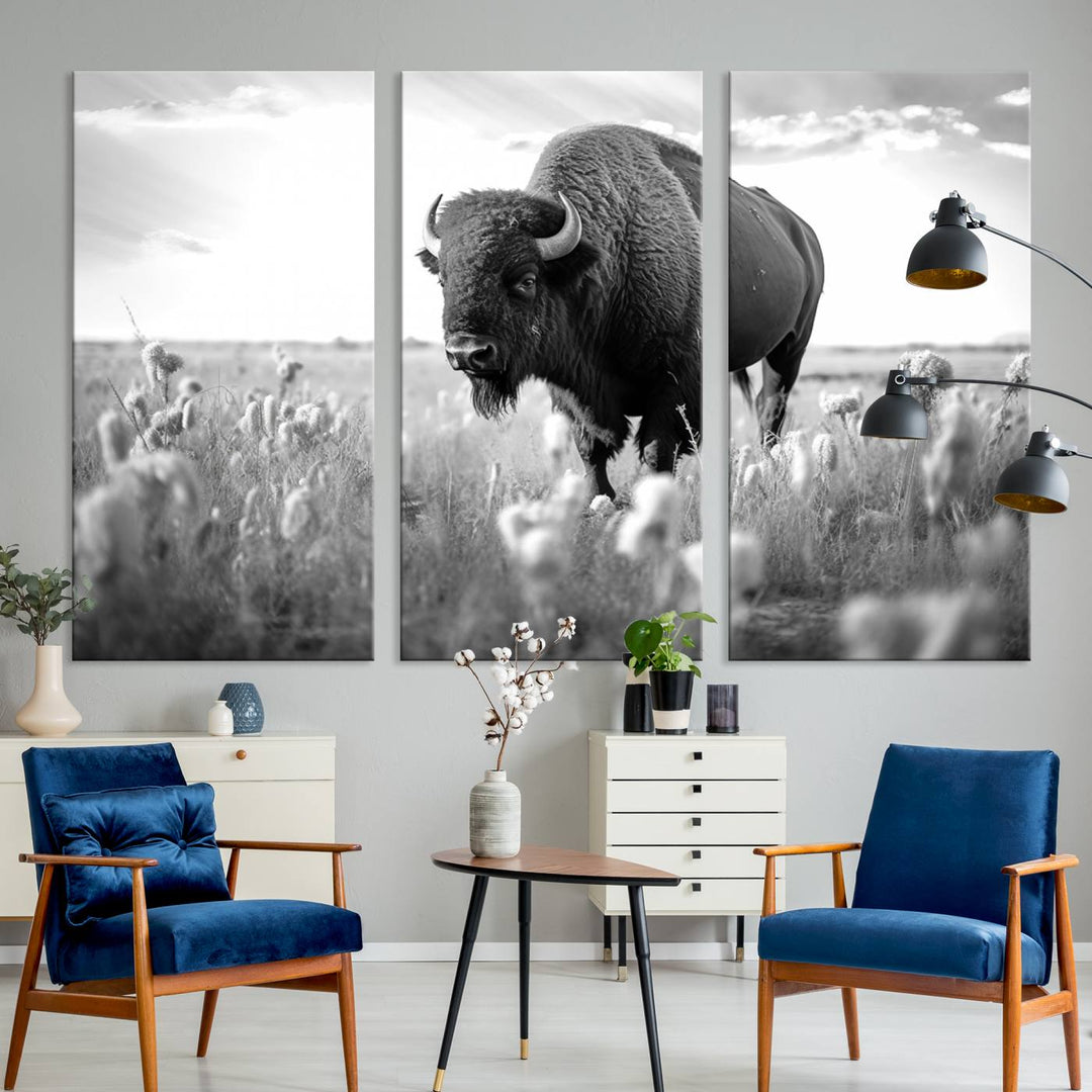 Cow Bighorn Wall Art Canvas Print, Longhorn Texas Large Cow Animal Canvas Print