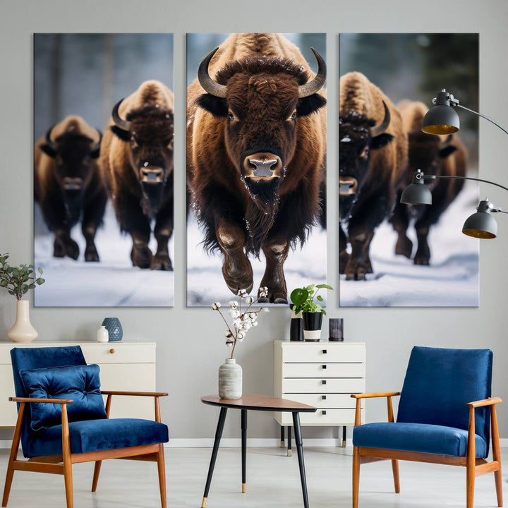 Cow Bighorn Wall Art Canvas Print, Longhorn Texas Large Cow Animal Canvas Print