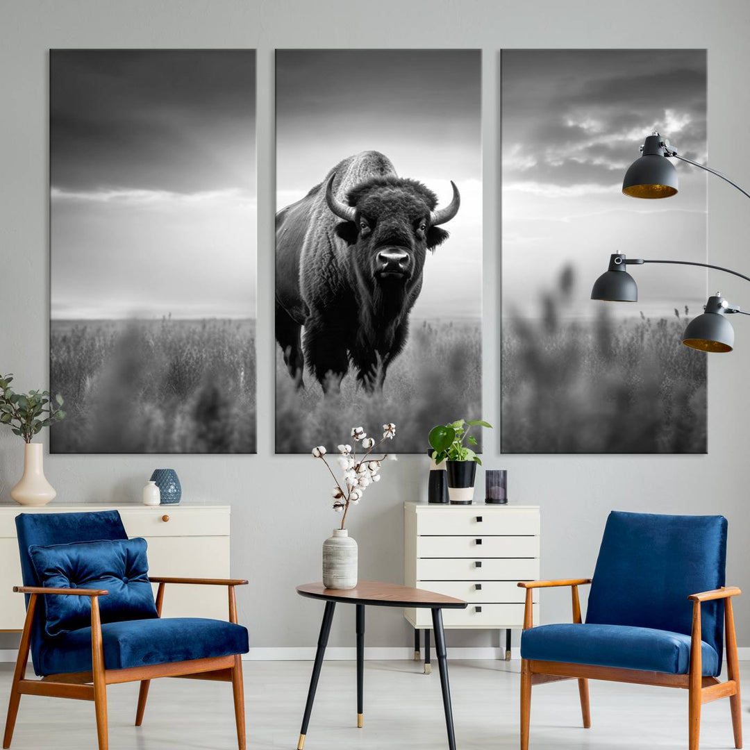 Cow Bighorn Wall Art Canvas Print, Longhorn Texas Large Cow Animal Canvas Print