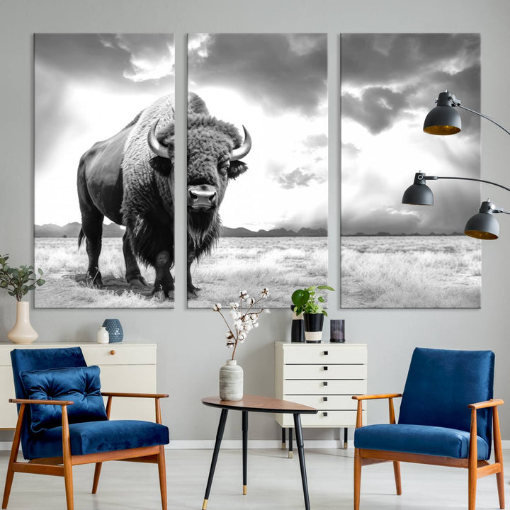 Cow Bighorn Wall Art Canvas Print, Longhorn Texas Large Cow Animal Canvas Print