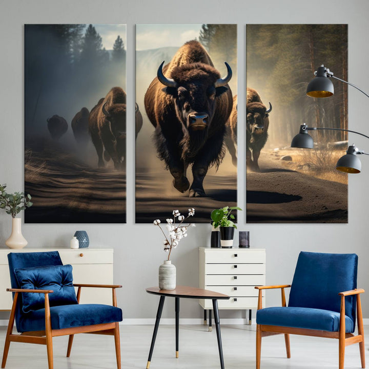 Cow Bighorn Wall Art Canvas Print, Longhorn Texas Large Cow Animal Canvas Print