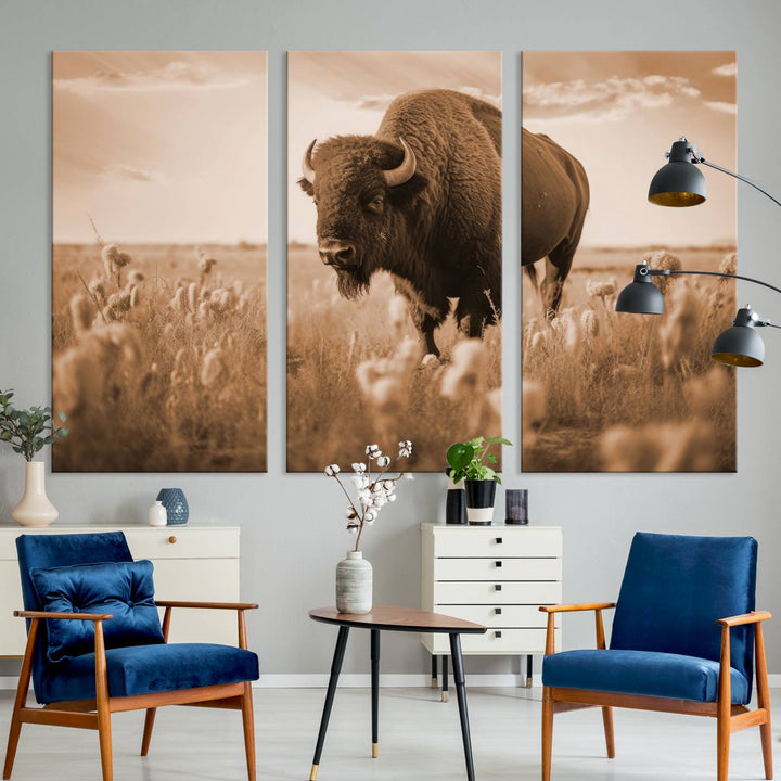 Cow Bighorn Wall Art Canvas Print, Longhorn Texas Large Cow Animal Canvas Print