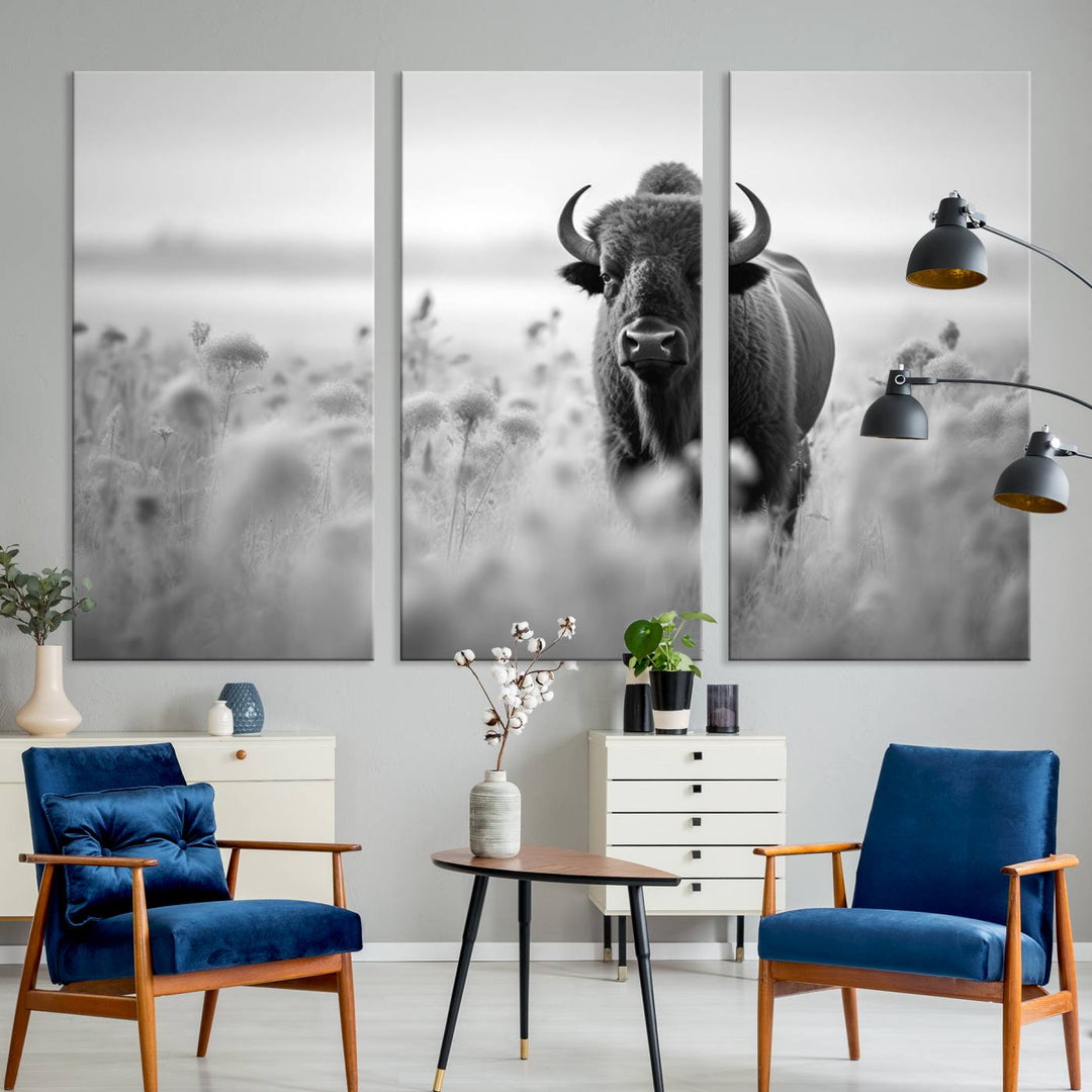 Cow Bighorn Wall Art Canvas Print, Longhorn Texas Large Cow Animal Canvas Print