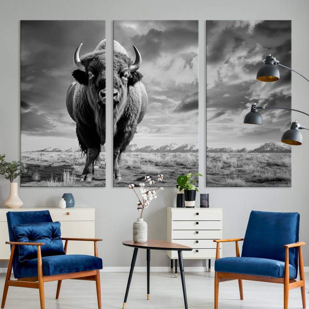 Cow Bighorn Wall Art Canvas Print, Longhorn Texas Large Cow Animal Canvas Print