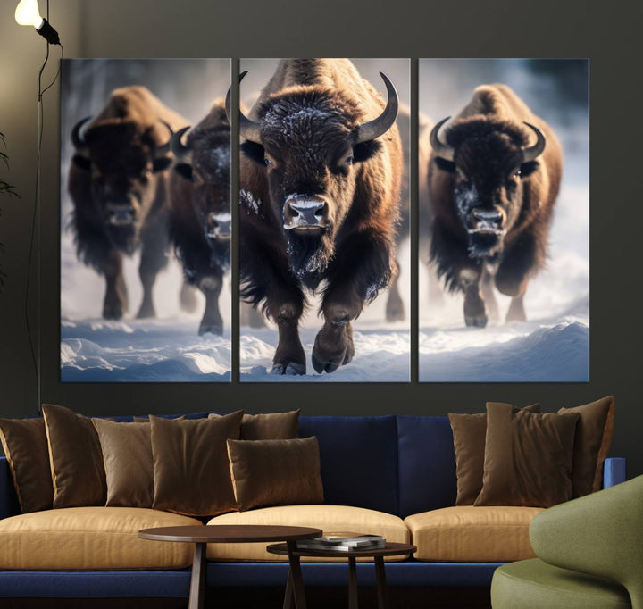 Cow Bighorn Wall Art Canvas Print, Longhorn Texas Large Cow Animal Canvas Print