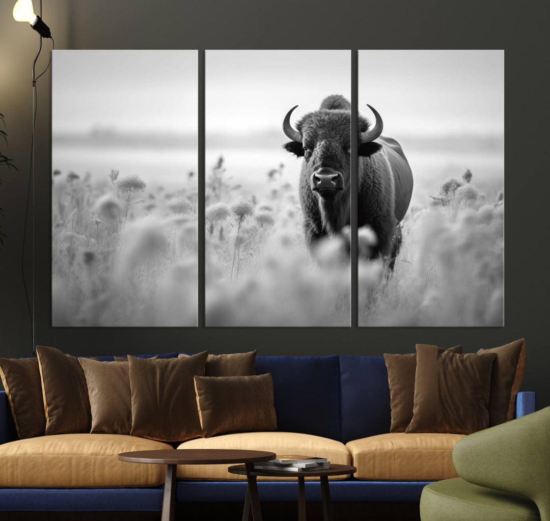 Cow Bighorn Wall Art Canvas Print, Longhorn Texas Large Cow Animal Canvas Print