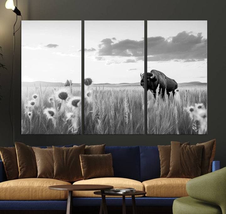 Cow Bighorn Wall Art Canvas Print, Longhorn Texas Large Cow Animal Canvas Print