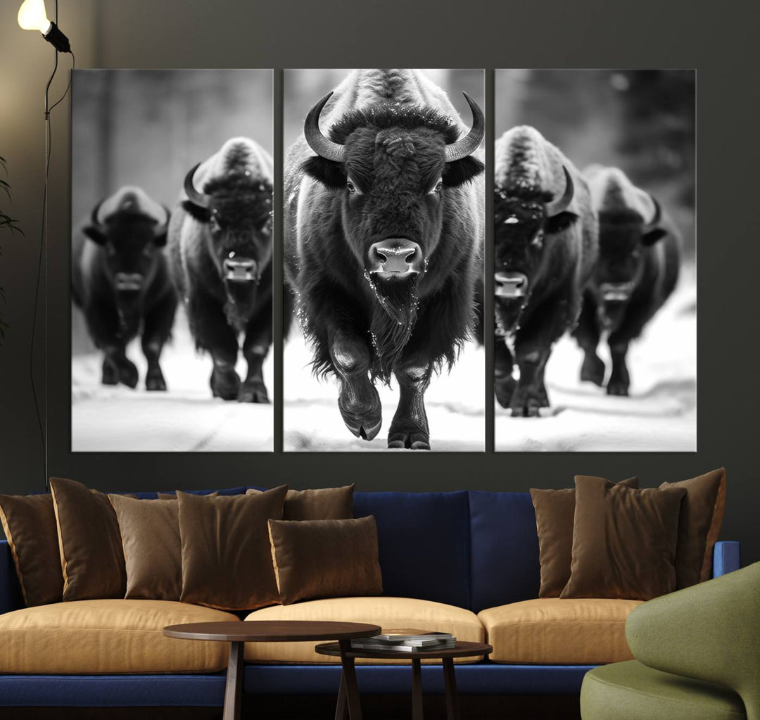 Cow Bighorn Wall Art Canvas Print, Longhorn Texas Large Cow Animal Canvas Print