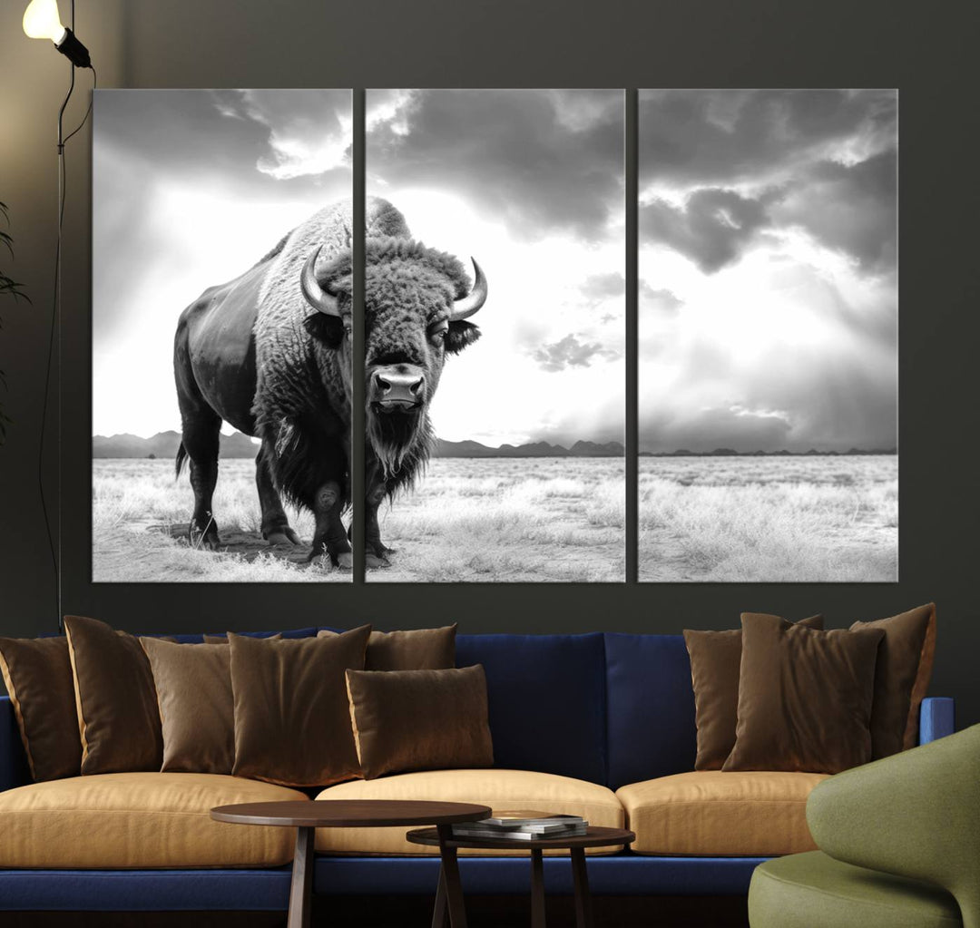 Cow Bighorn Wall Art Canvas Print, Longhorn Texas Large Cow Animal Canvas Print