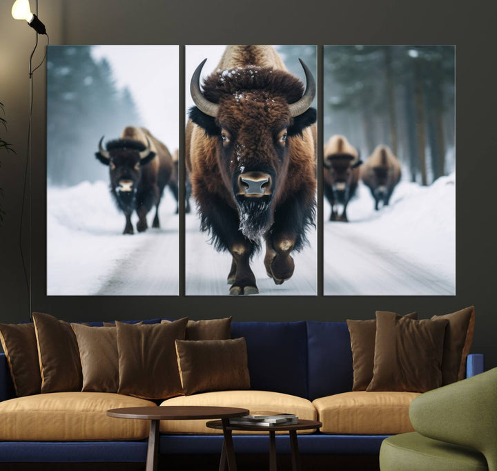 Cow Bighorn Wall Art Canvas Print, Longhorn Texas Large Cow Animal Canvas Print