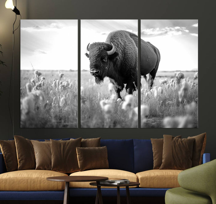 Cow Bighorn Wall Art Canvas Print, Longhorn Texas Large Cow Animal Canvas Print