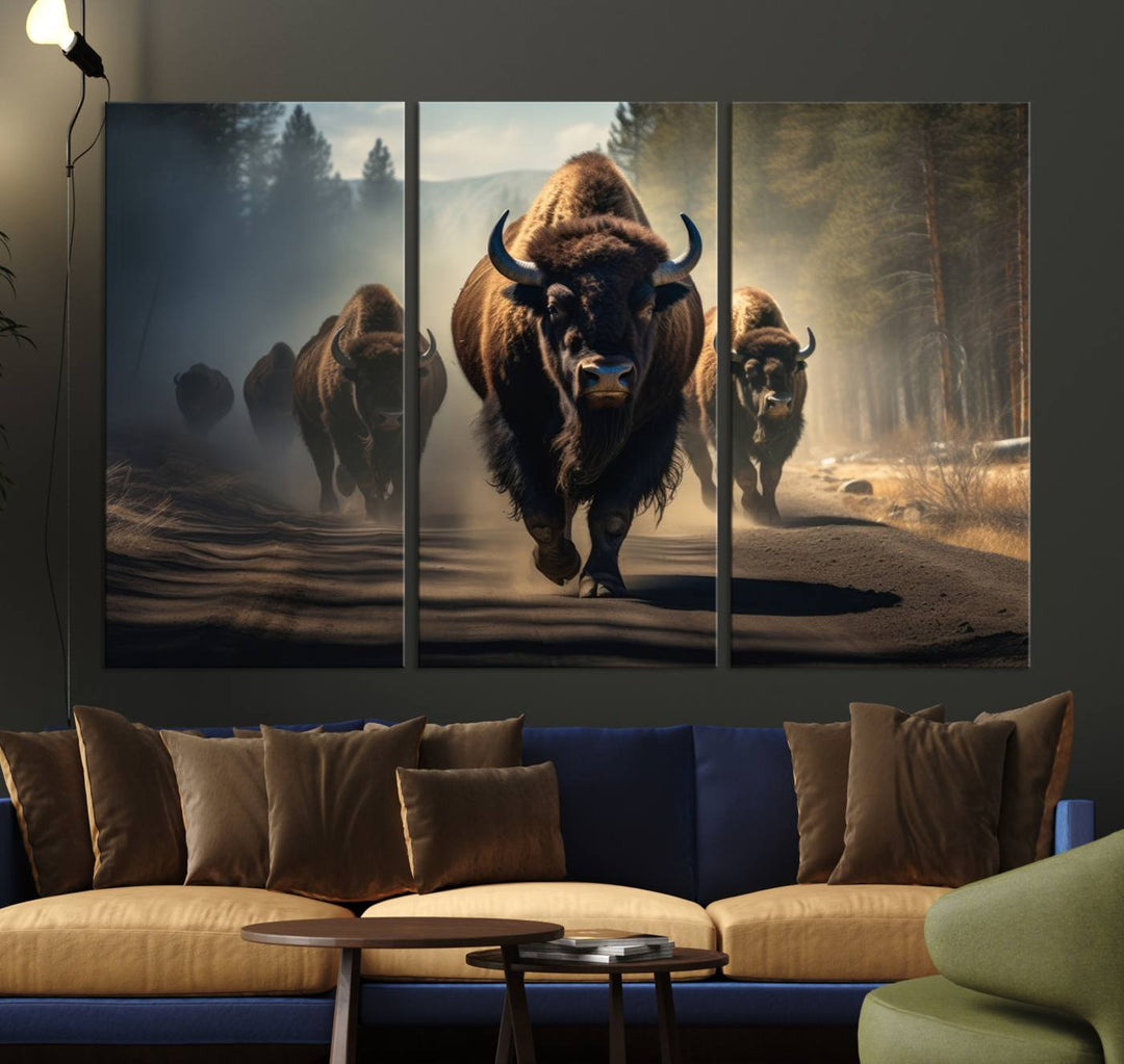 Cow Bighorn Wall Art Canvas Print, Longhorn Texas Large Cow Animal Canvas Print