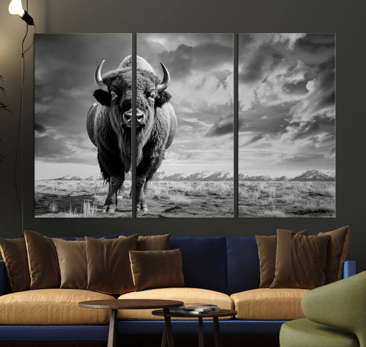 Cow Bighorn Wall Art Canvas Print, Longhorn Texas Large Cow Animal Canvas Print