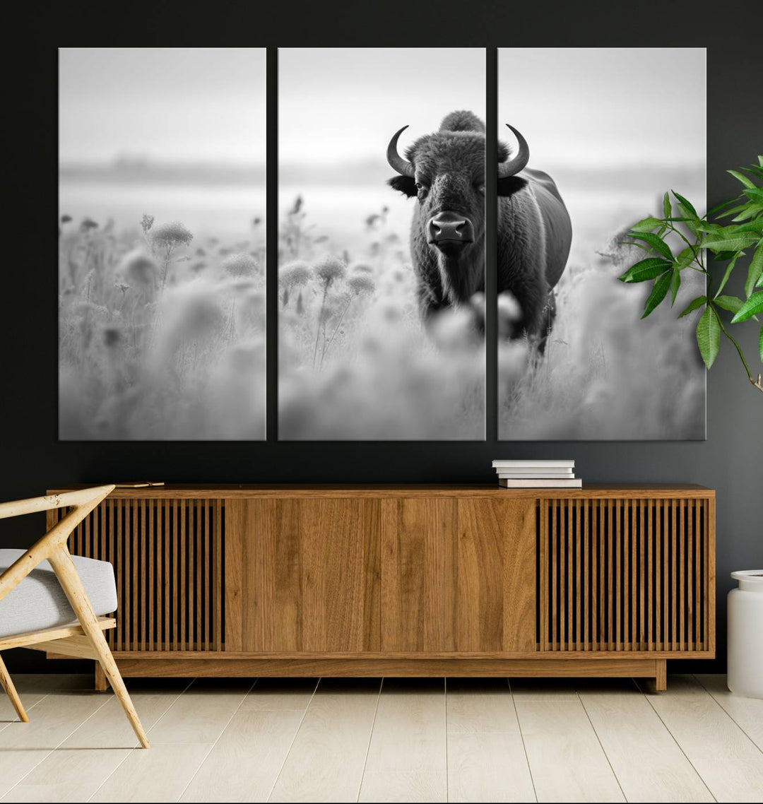 Cow Bighorn Wall Art Canvas Print, Longhorn Texas Large Cow Animal Canvas Print