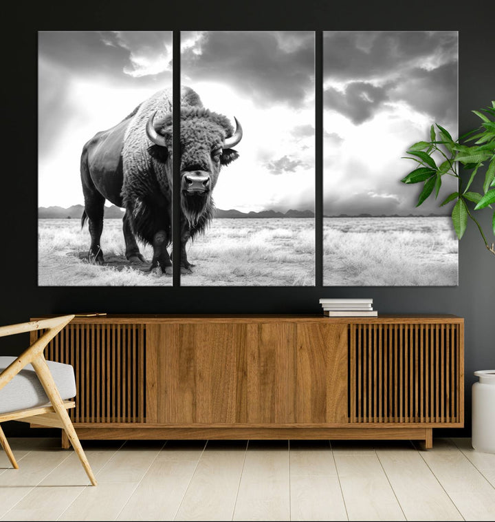 Cow Bighorn Wall Art Canvas Print, Longhorn Texas Large Cow Animal Canvas Print