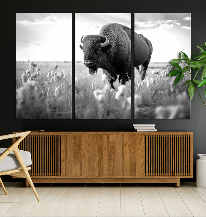 Cow Bighorn Wall Art Canvas Print, Longhorn Texas Large Cow Animal Canvas Print