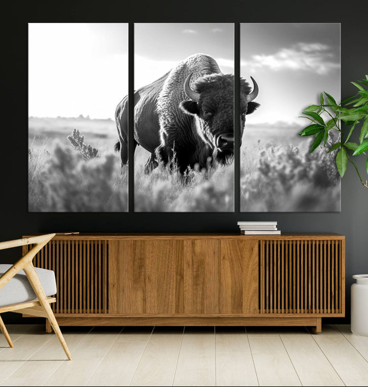 Cow Bighorn Wall Art Canvas Print, Longhorn Texas Large Cow Animal Canvas Print