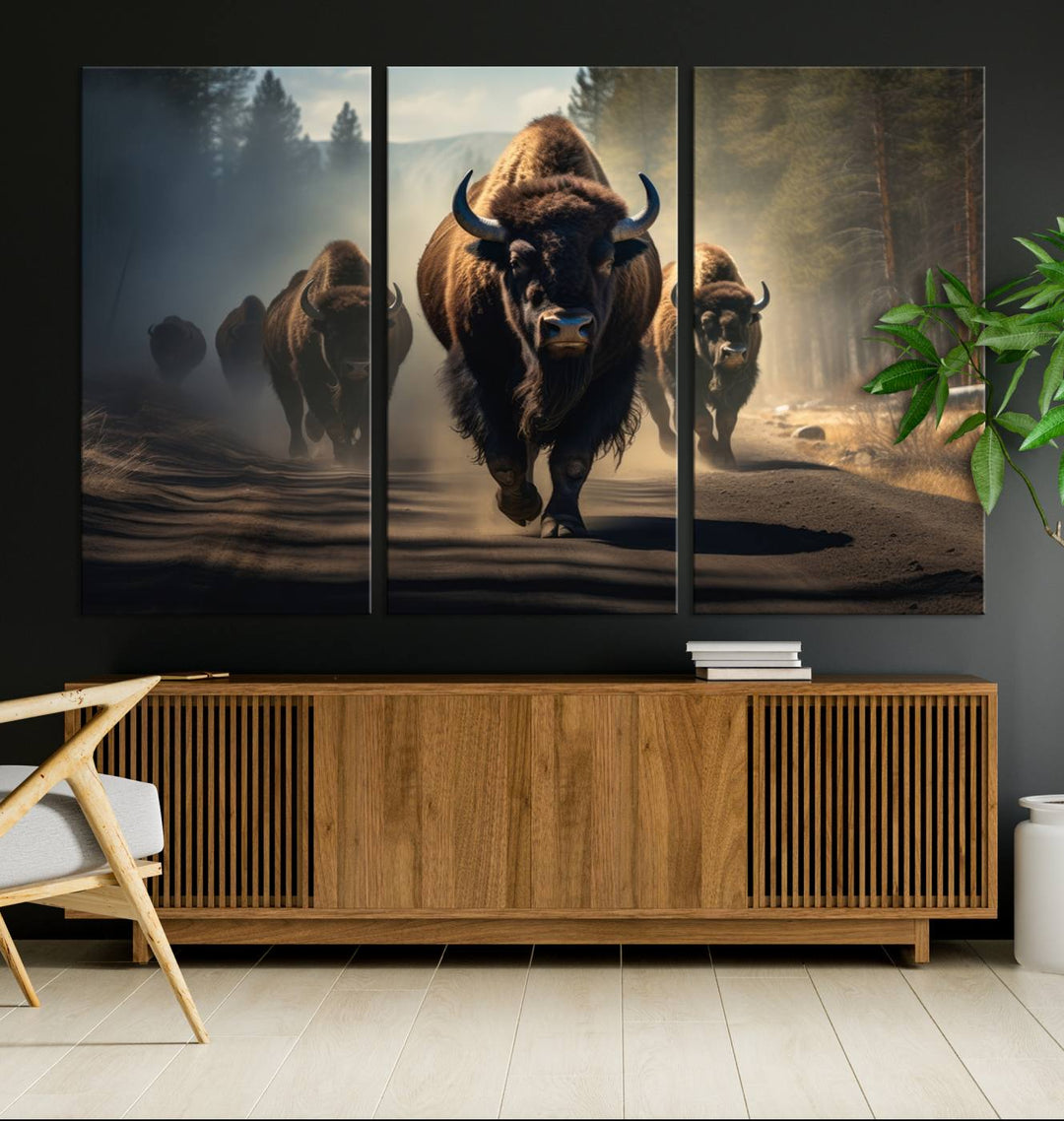 Cow Bighorn Wall Art Canvas Print, Longhorn Texas Large Cow Animal Canvas Print