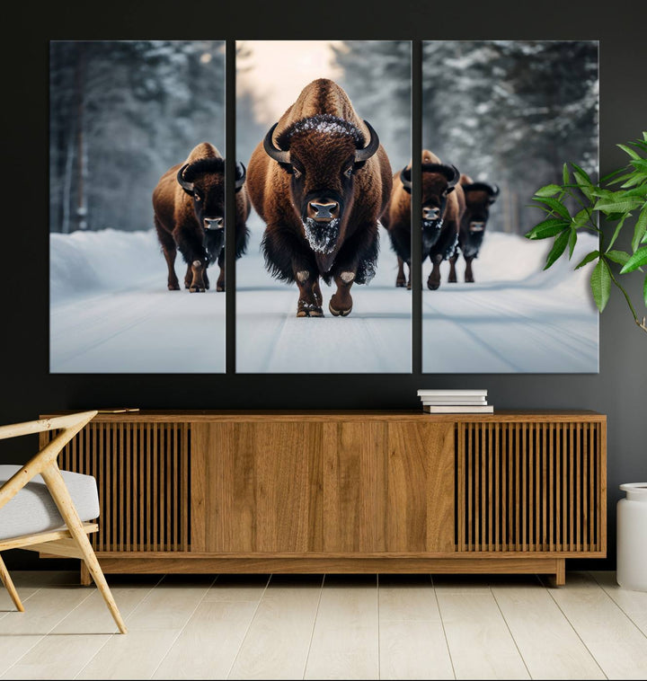 Cow Bighorn Wall Art Canvas Print, Longhorn Texas Large Cow Animal Canvas Print