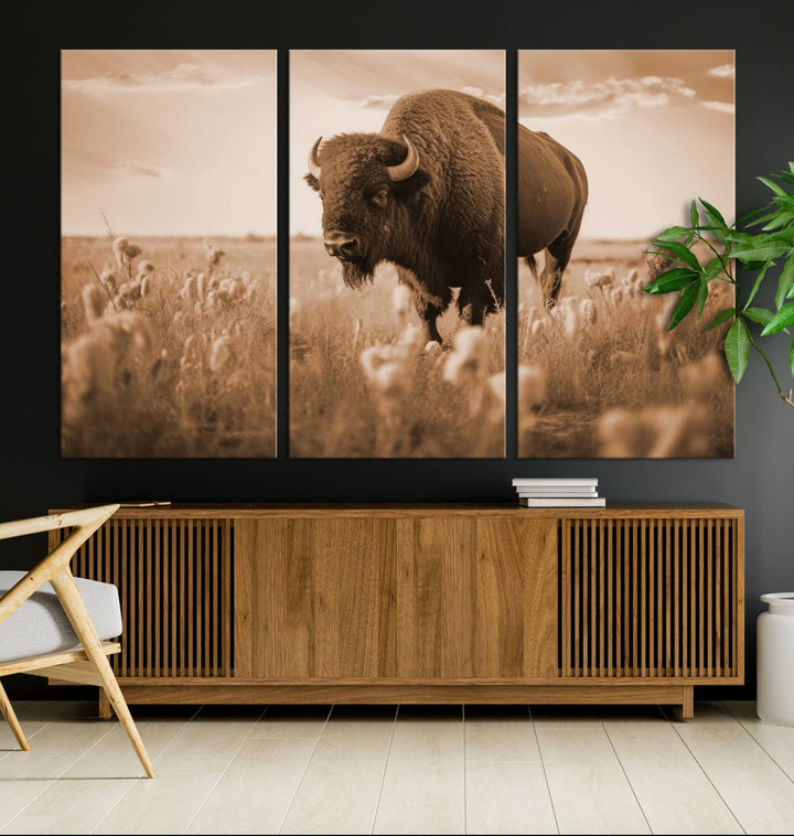 Cow Bighorn Wall Art Canvas Print, Longhorn Texas Large Cow Animal Canvas Print