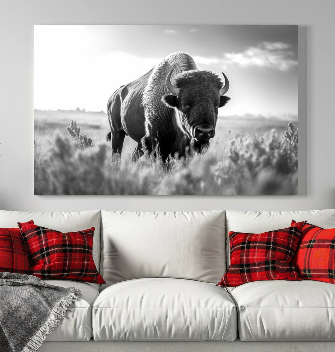 Cow Bighorn Wall Art Canvas Print, Longhorn Texas Large Cow Animal Canvas Print