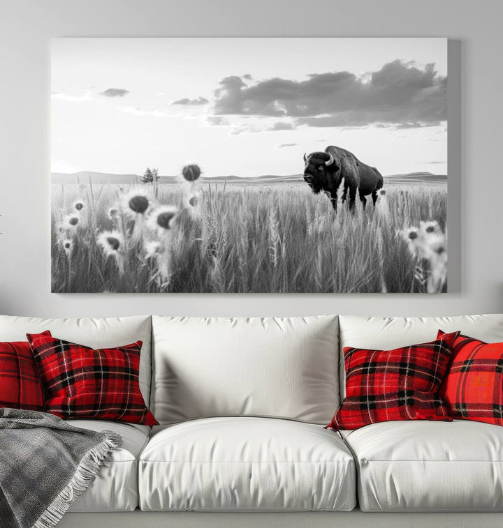 Cow Bighorn Wall Art Canvas Print, Longhorn Texas Large Cow Animal Canvas Print