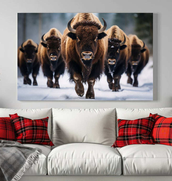 Cow Bighorn Wall Art Canvas Print, Longhorn Texas Large Cow Animal Canvas Print