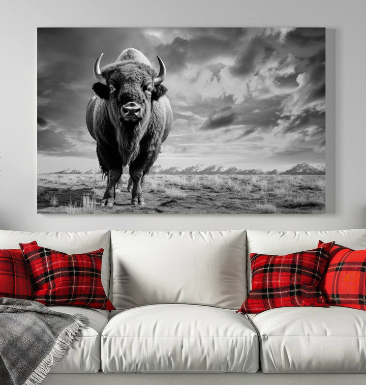 Cow Bighorn Wall Art Canvas Print, Longhorn Texas Large Cow Animal Canvas Print