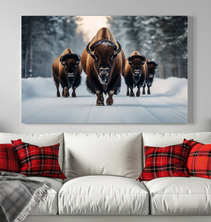 Cow Bighorn Wall Art Canvas Print, Longhorn Texas Large Cow Animal Canvas Print