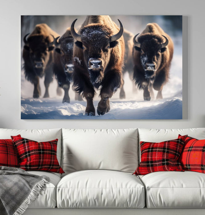 Cow Bighorn Wall Art Canvas Print, Longhorn Texas Large Cow Animal Canvas Print