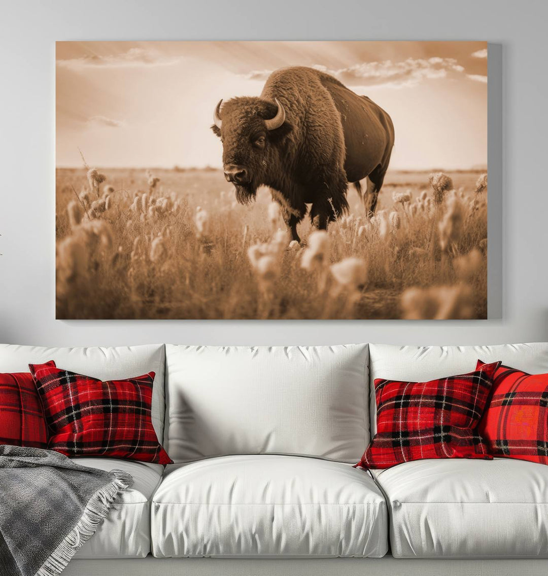 Cow Bighorn Wall Art Canvas Print, Longhorn Texas Large Cow Animal Canvas Print