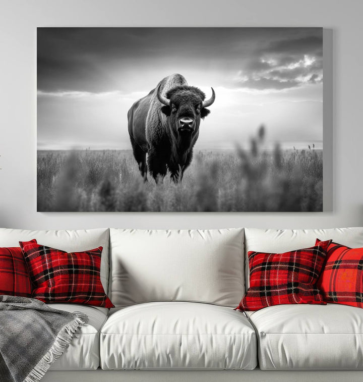 Cow Bighorn Wall Art Canvas Print, Longhorn Texas Large Cow Animal Canvas Print