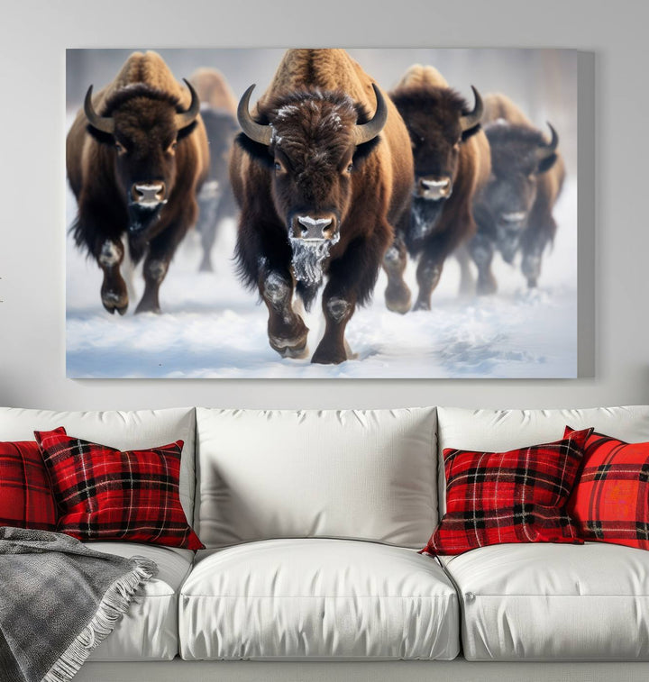 Cow Bighorn Wall Art Canvas Print, Longhorn Texas Large Cow Animal Canvas Print