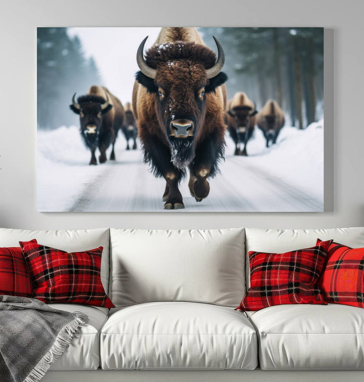 Cow Bighorn Wall Art Canvas Print, Longhorn Texas Large Cow Animal Canvas Print