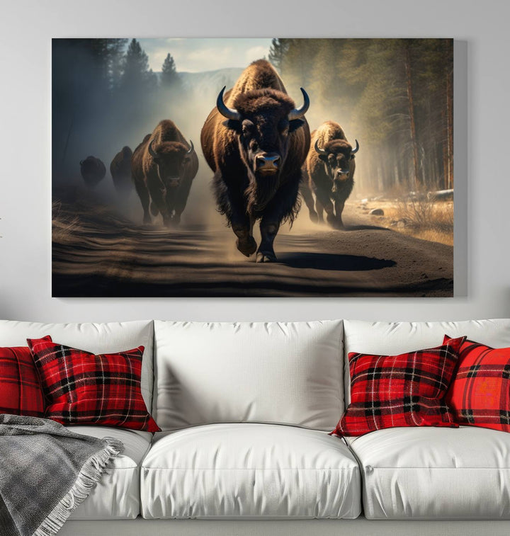 Cow Bighorn Wall Art Canvas Print, Longhorn Texas Large Cow Animal Canvas Print