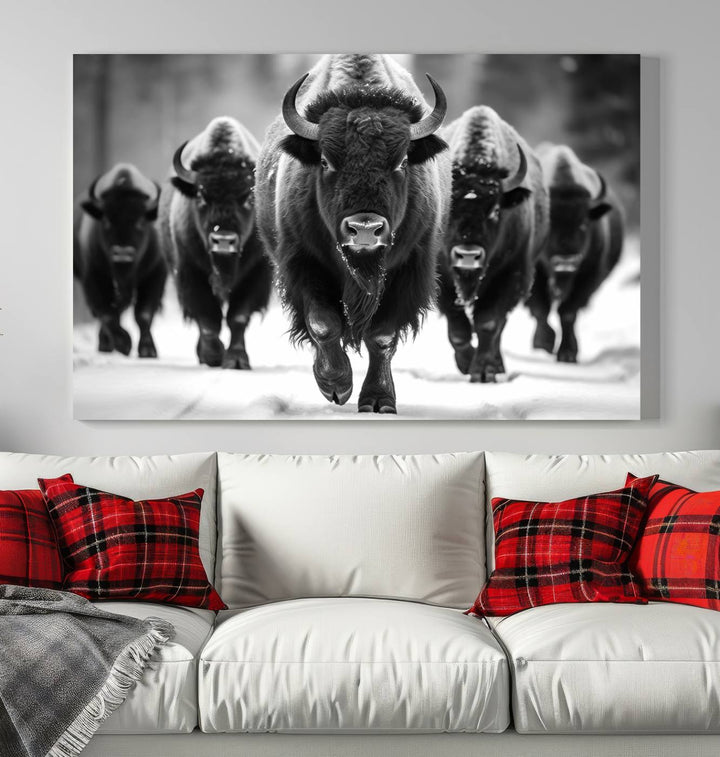 Cow Bighorn Wall Art Canvas Print, Longhorn Texas Large Cow Animal Canvas Print