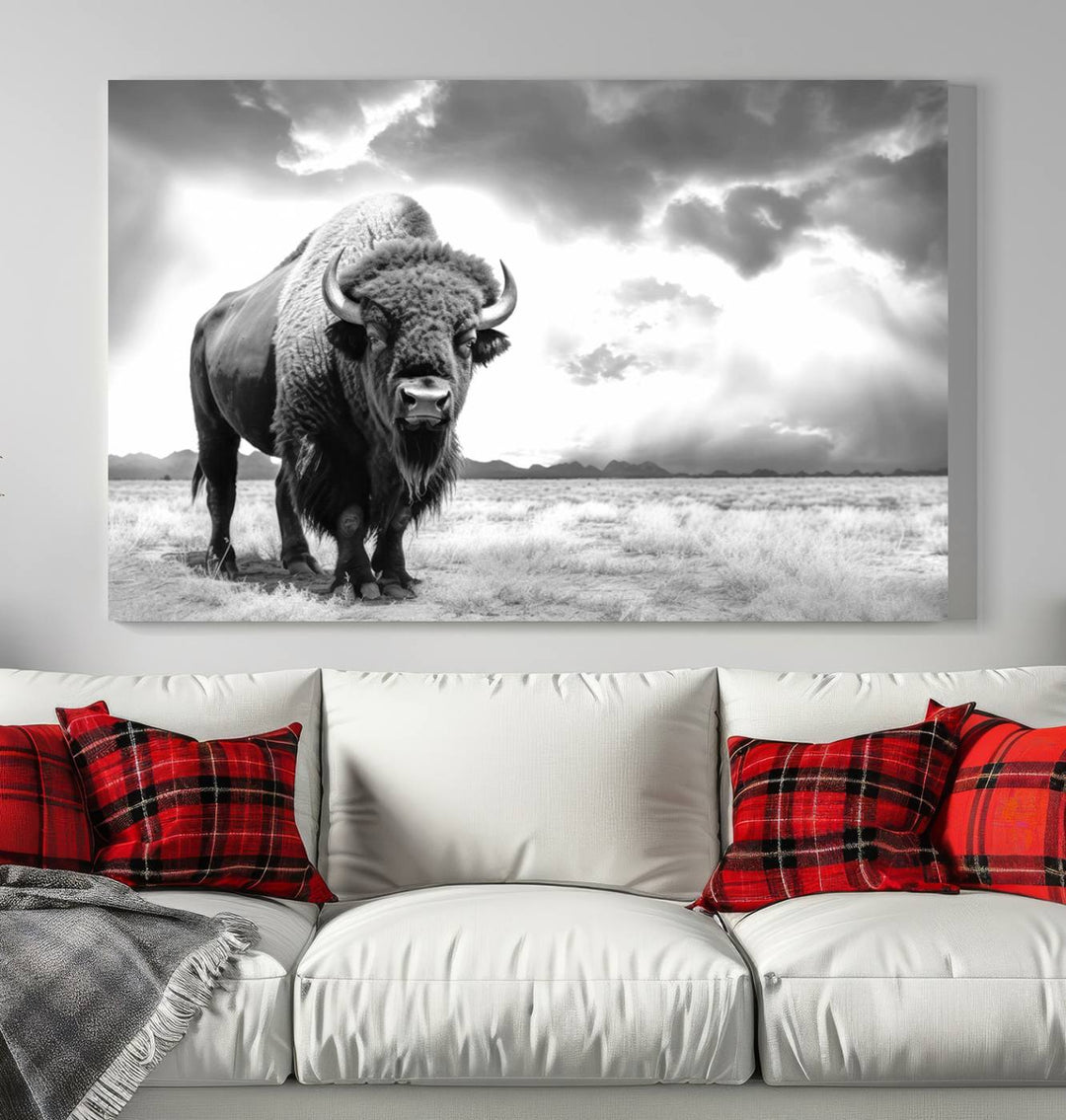 Cow Bighorn Wall Art Canvas Print, Longhorn Texas Large Cow Animal Canvas Print