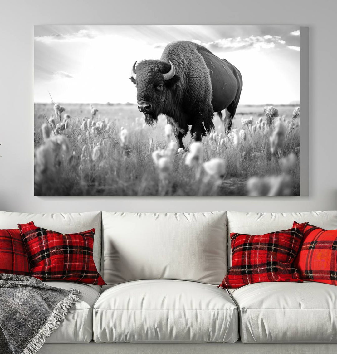 Cow Bighorn Wall Art Canvas Print, Longhorn Texas Large Cow Animal Canvas Print