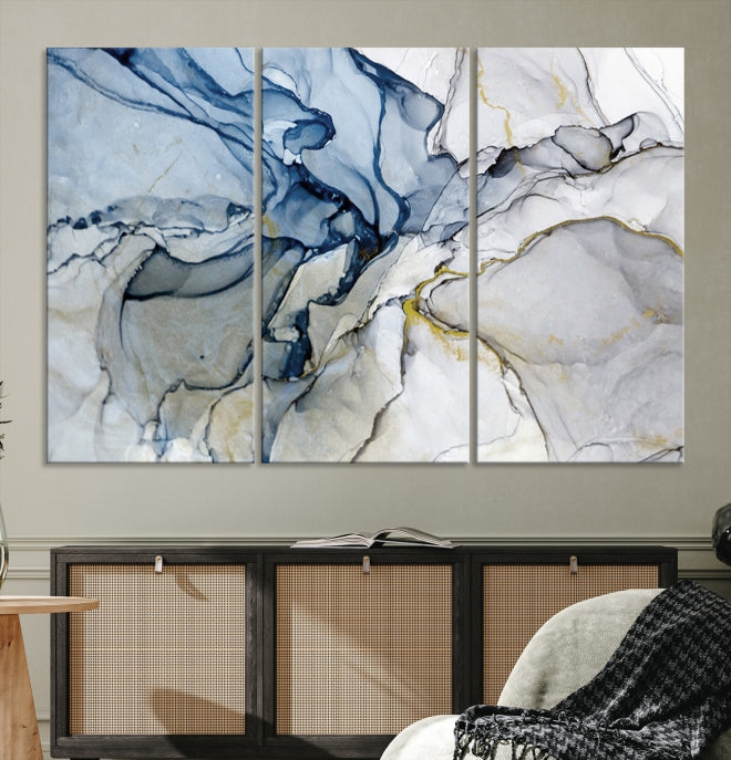 Create a Serene & Stylish Atmosphere with Our Large Blue Fluid Abstract Canvas Wall Art PrintA Modern Masterpiece