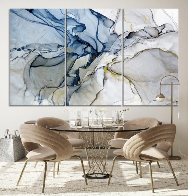 Create a Serene & Stylish Atmosphere with Our Large Blue Fluid Abstract Canvas Wall Art PrintA Modern Masterpiece