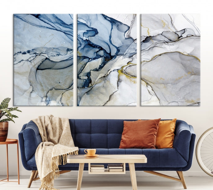 Create a Serene & Stylish Atmosphere with Our Large Blue Fluid Abstract Canvas Wall Art PrintA Modern Masterpiece