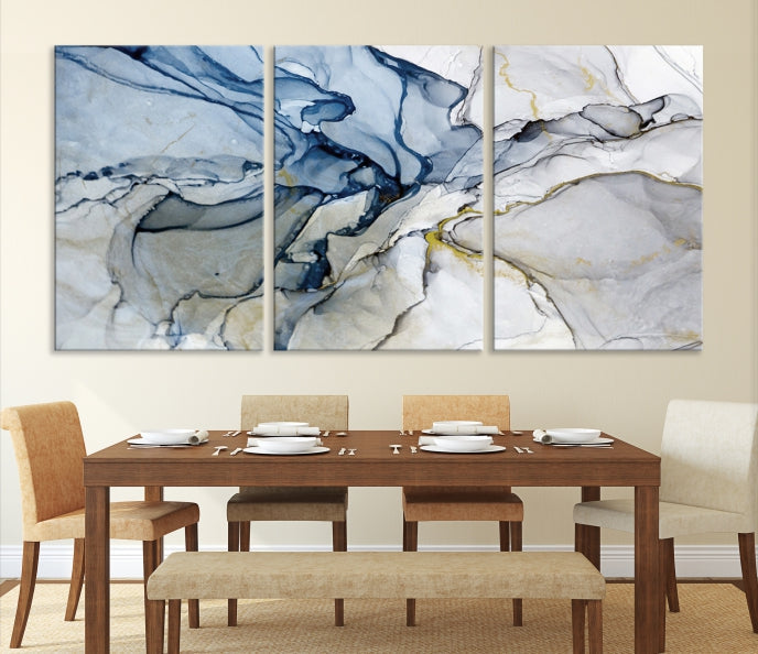 Create a Serene & Stylish Atmosphere with Our Large Blue Fluid Abstract Canvas Wall Art PrintA Modern Masterpiece