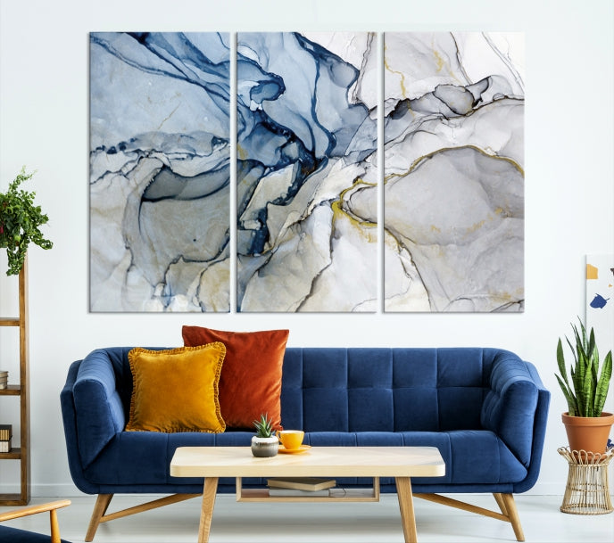 Create a Serene & Stylish Atmosphere with Our Large Blue Fluid Abstract Canvas Wall Art PrintA Modern Masterpiece